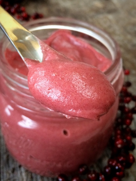 a creamy close up of Raw-Ruby-Valentine-Frosting