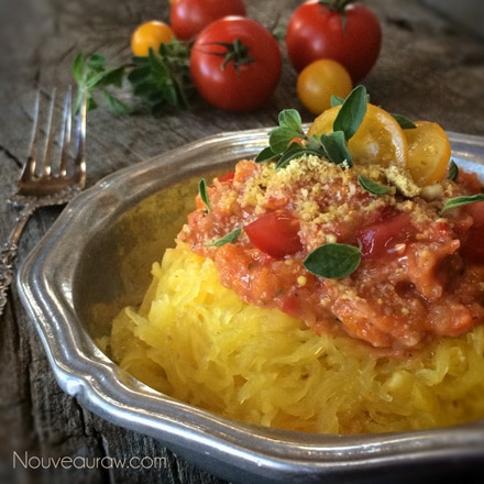 a delicious and nutritious bowl of Italian Tomato Spaghetti with Noodle Squash