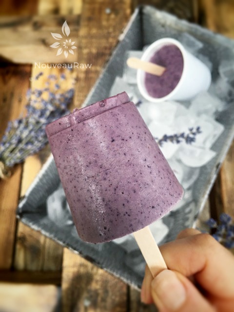 a close up of aw vegan Blueberry Lavender Cultured Dixie Pops made with a Dixie cup