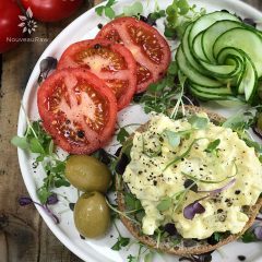 Eggless-Egg-Salad,-with-agar-“eggs' served with fresh tomatoes