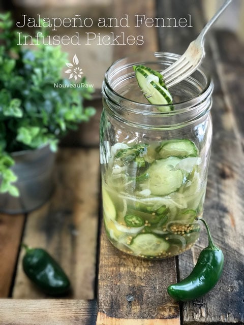 Jalapeño-and-Fennel-Infused-Pickles served in a mason jar