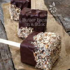 raw, vegan, gluten-free Desserts - peanut butter banana split on a stick