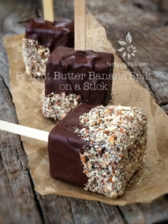 raw, vegan, gluten-free Desserts - peanut butter banana split on a stick