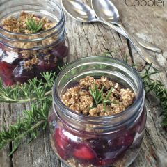 Raw, Vegan, Gluten-Free recipe for Rosemary Cherry Berry Cobbler.