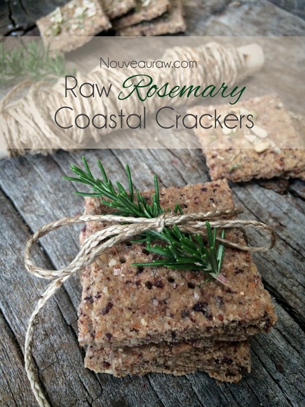 crispy raw gluten-free Rosemary Coastal Crackers displayed on a wooden table
