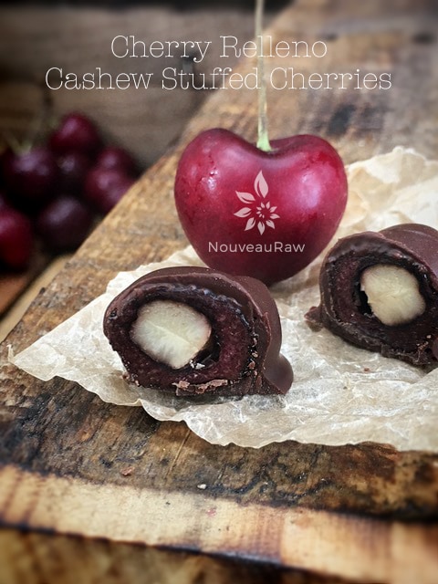 Delicious & Sweet Raw Cashew Cherry Relleno displayed on wooden table