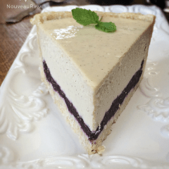A lovely slice of flavorful Raw blueberry vanilla bean cheesecake