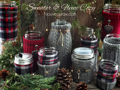a display of Sweater & Fleece drinking jar Cozies