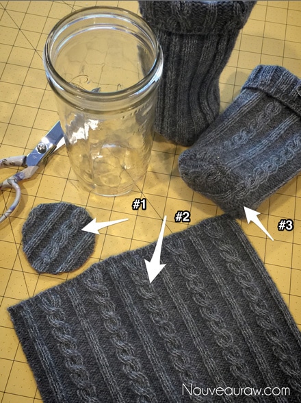 showing how I sewed the base to the jar sleeve to create the cozy