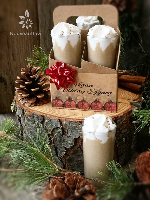 raw vegan Holiday Eggnog served with coconut whip