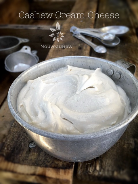 a close up Cashew Cream Cheese which is raw and vegan