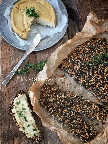 raw vegan grain free Multi-Seeded Crackers served with raw brie cheese