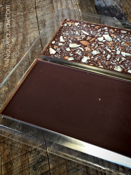 Raw Milk Chocolate poured into a candy bar mold