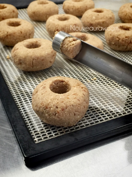 dehydrating the raw vegan gluten-free Old Fashioned Apple Spiced Doughnuts