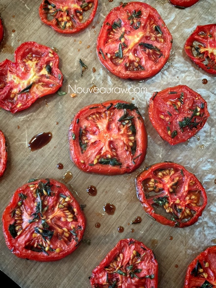 an over view of partly dehydrated tomatoes
