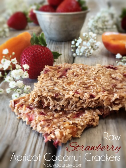 raw vegan gluten free Strawberry Apricot Coconut Crackers served with fresh fruit