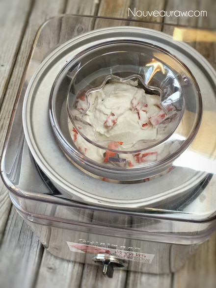 raw dairy free Salted Watermelon Ice Cream in the ice cream machine