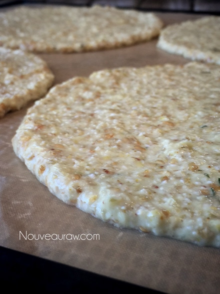 a close up dehydrating the bread for the raw vegan gluten-free Italian Pizza Pockets