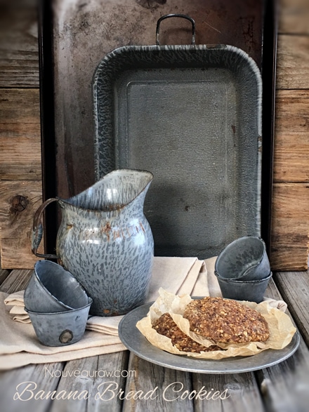 Banana Bread Cookies displayed with antique tin bakeware