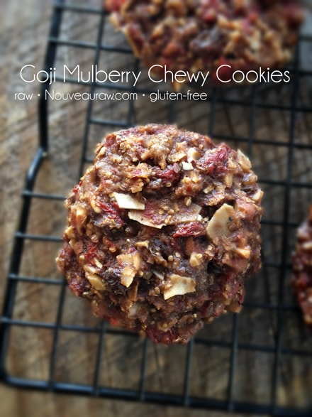 Goji Mulberry Chewy Cookies are raw, vegan, and gluten-free