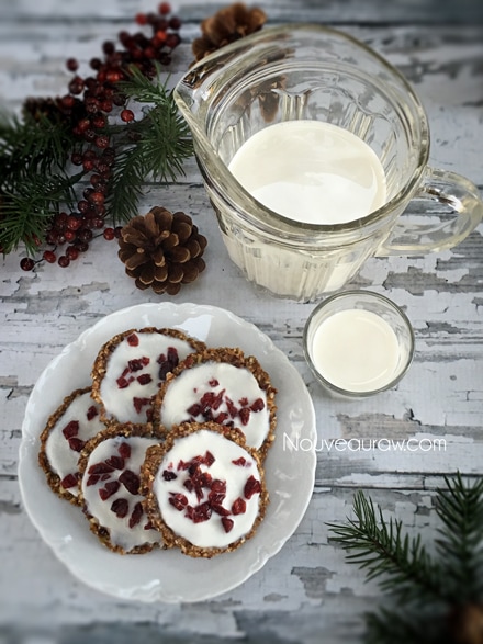 Mince Pie Cookies with Coconut Icing served with almond milk