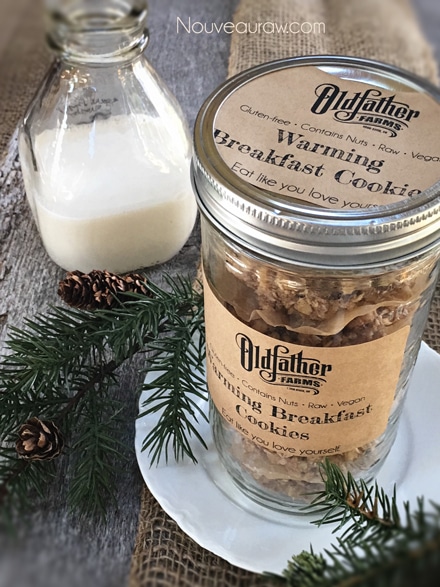 raw gluten free Warming Breakfast Cookies stored in a jar for gift giving