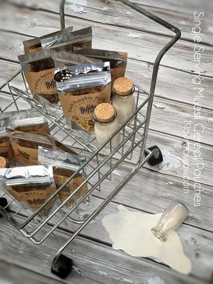 Practical and easy, single serving cereals in a little the shopping cart