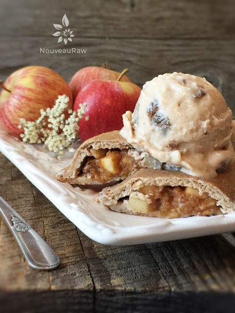 showing you the inside of the raw vegan gluten-free Cinnamon Apple Pocket Pies