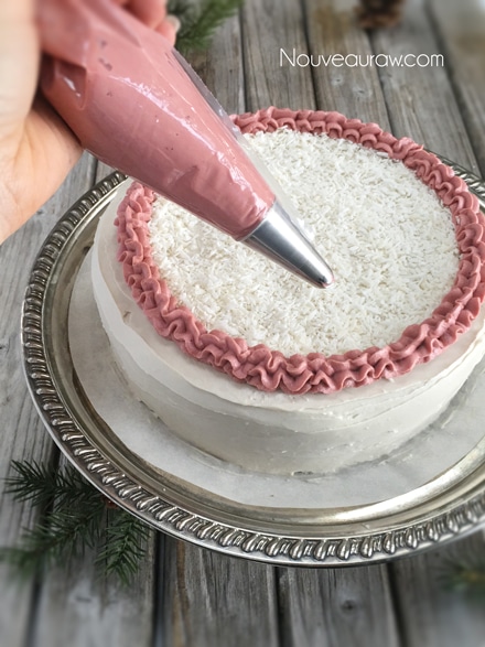 piping frosting vegan, gluten-free Ruby Red Velvet Cake