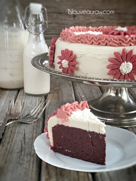 a single piece of Ruby Red Velvet Cake served on a plate