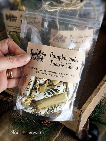  Pumpkin Spiced Tootsie Chews wrapped in gold foil and placed in a bag