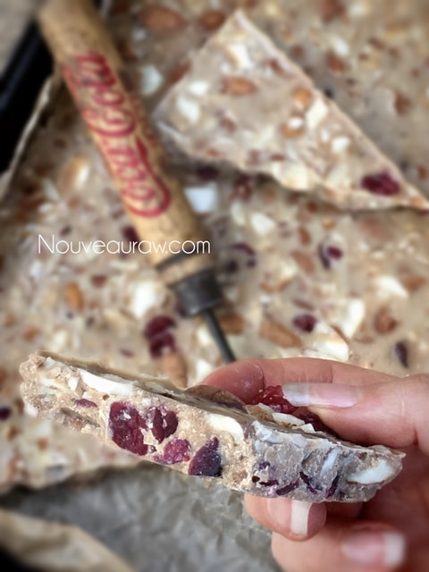 a close up of Almond White Chocolate Bark