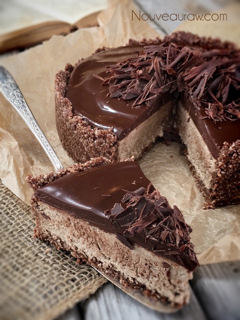a single slice being removed from Cultured Mocha Cheesecake 