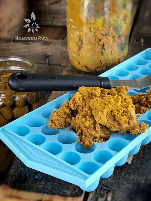Spread the paste into the tray. Be sure to wear gloves and watch your surrounding area. Turmeric stains!