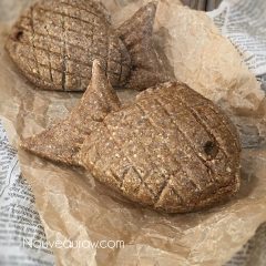 close up raw vegan gluten-free Taiyaki Japanese Fish-Shaped Cakes