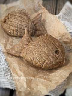 close up raw vegan gluten-free Taiyaki Japanese Fish-Shaped Cakes