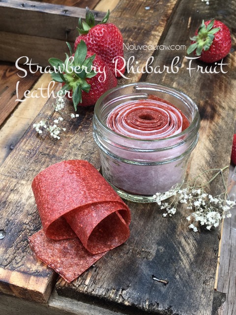 Raw Rolled Strawberry Rhubarb Fruit Leather in a mason jar
