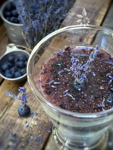 Raw Blueberry Lavender Chia Drink with Lavenders
