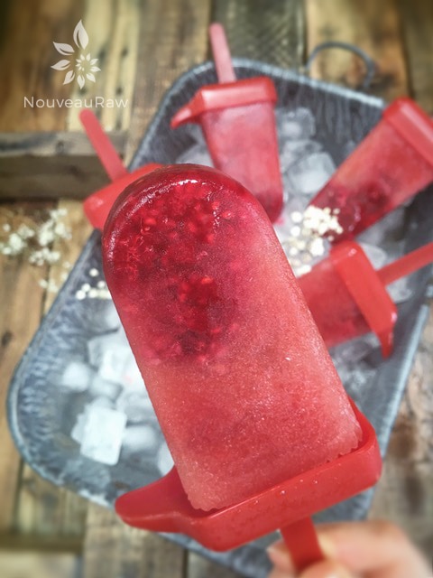 no sugar added Watermelon Raspberry Popsicles displayed in a traditional popsicle mold