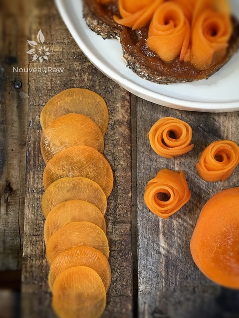 laying out the thin slices of apricots to make Apricot Flowers