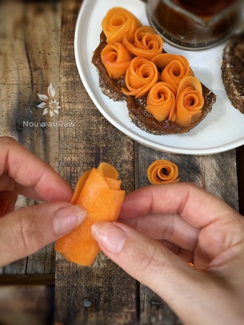 pick up the rolled apricots to make Apricot Flowers