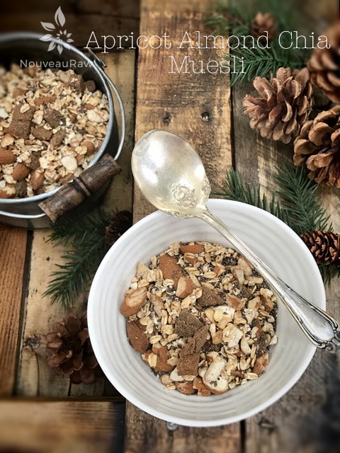 Apricot Almond Chia Muesli served in a bowl, waiting for milk