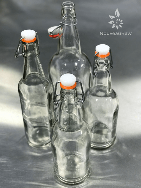 variety of bottles used when bottling home brewed kombucha