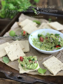 Raw, Gluten Free Vegan Olive Oil and Cracked Black Pepper Cheese Crackers