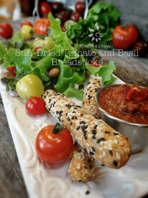 Sun-Dried Tomato and Basil Breadsticks served with fresh veggies