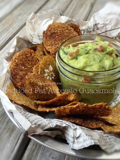reduced fat avocado guacamole served with raw corn chips
