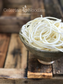 Raw, vegan, gluten-free, nut-free, alkaline Celeriac Noodles