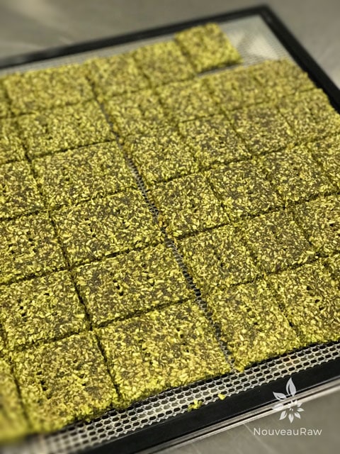 overview of Creamy Kale Crackers out of the dehydrator