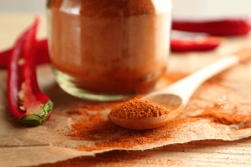 Homemade-Chili-Pepper-Powder in a wooden spoon