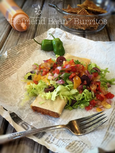 raw vegan gluten free Refried "Bean" Burrito
